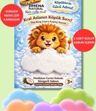 Aslan Temalı Bulut Süngerli Sabun – Çocuklar İçin Hindistan Cevizi Kokulu Köpük Sabun (3+)